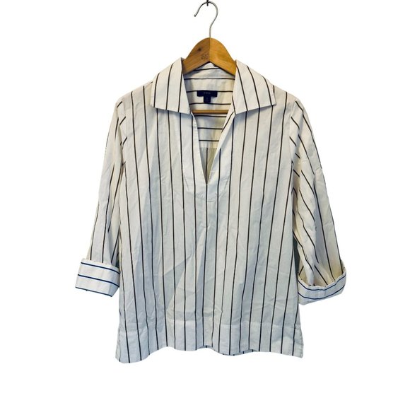 J.CREW Tops - J.CREW Cotton Tunic Blouse White Brown Stripes Blue Stripes on the Sleeve Size S